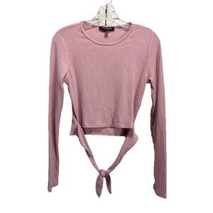 Mixed Threads Pink Ribbed Long Sleeve Tie Waist Top Size M Round Neck